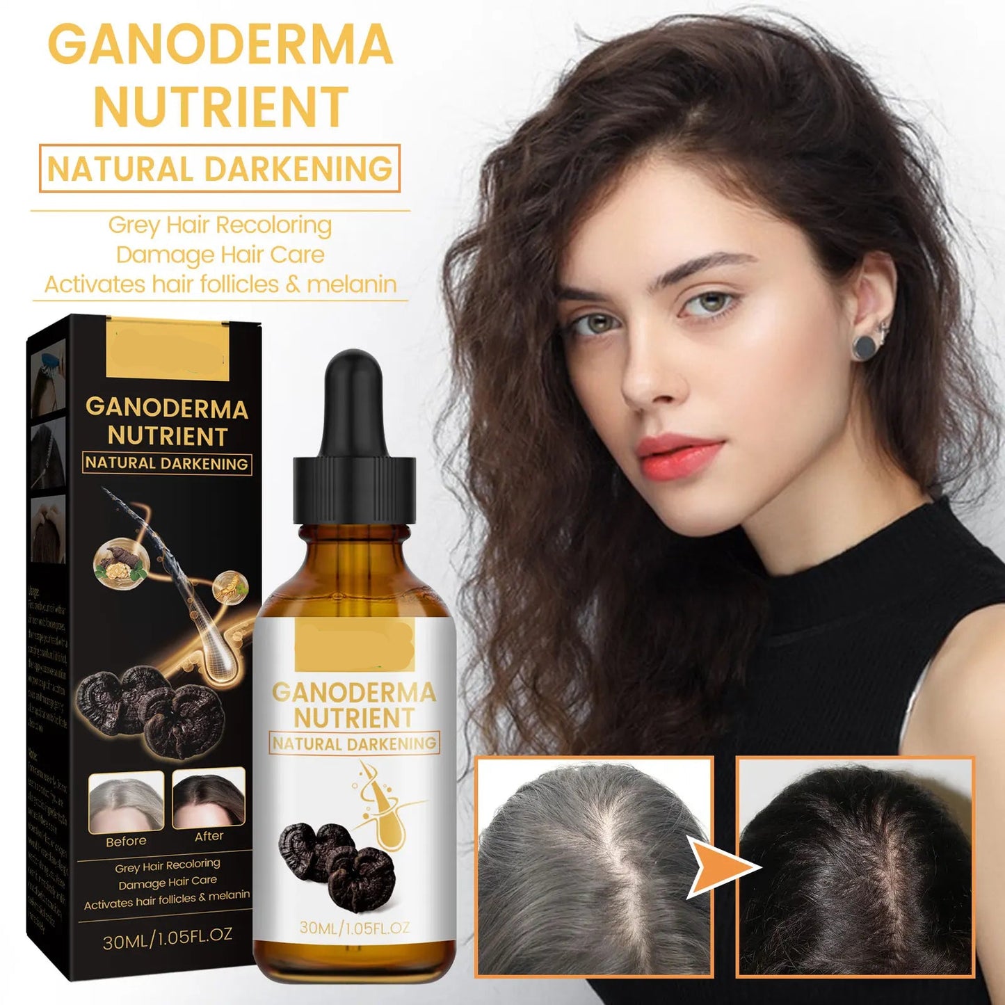 Anti greying Hair Serum Ganoderma Lucidum Black Hair Solutions 30ml